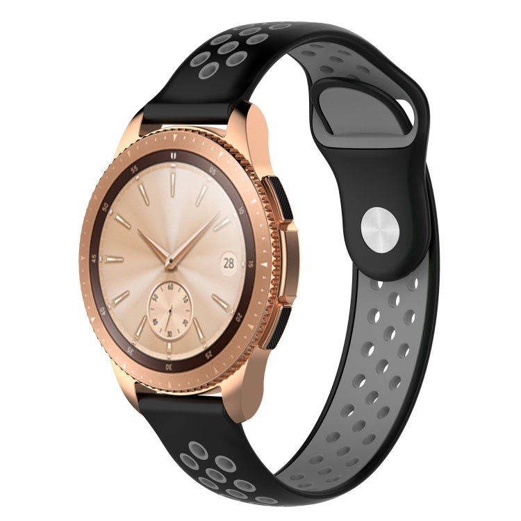 Dual-color silicone watch band for 42mm smartwatch, black with gray oval dot perforations