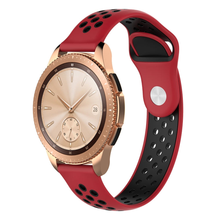 Double color silicone watch band: red and black perforated strap, 42mm