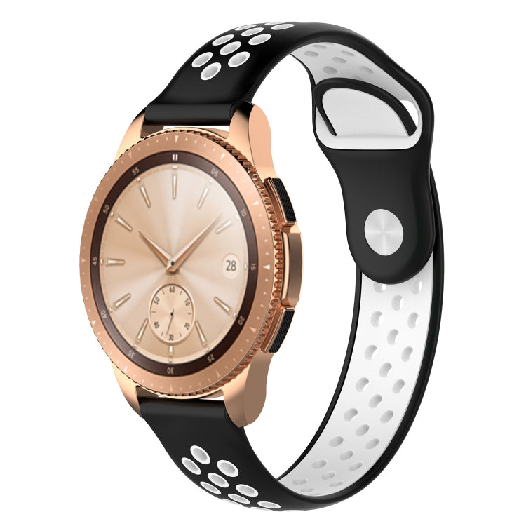 Double color silicone watch band: black and white perforated strap, 42mm