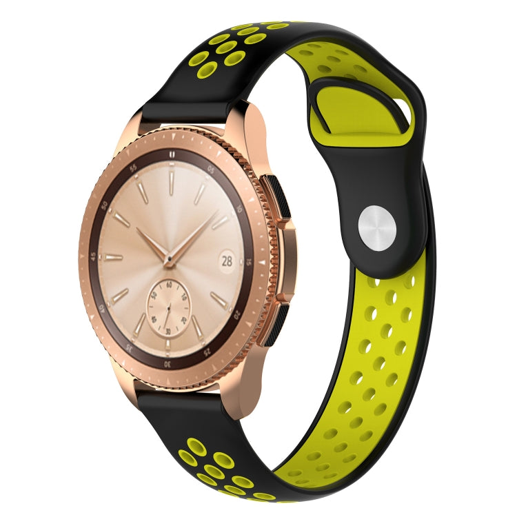 Double color silicone watch band: black and green perforated strap, 42mm