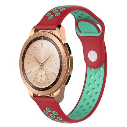 Dual-color silicone watch band for 42mm smartwatch, red with green oval dot pattern