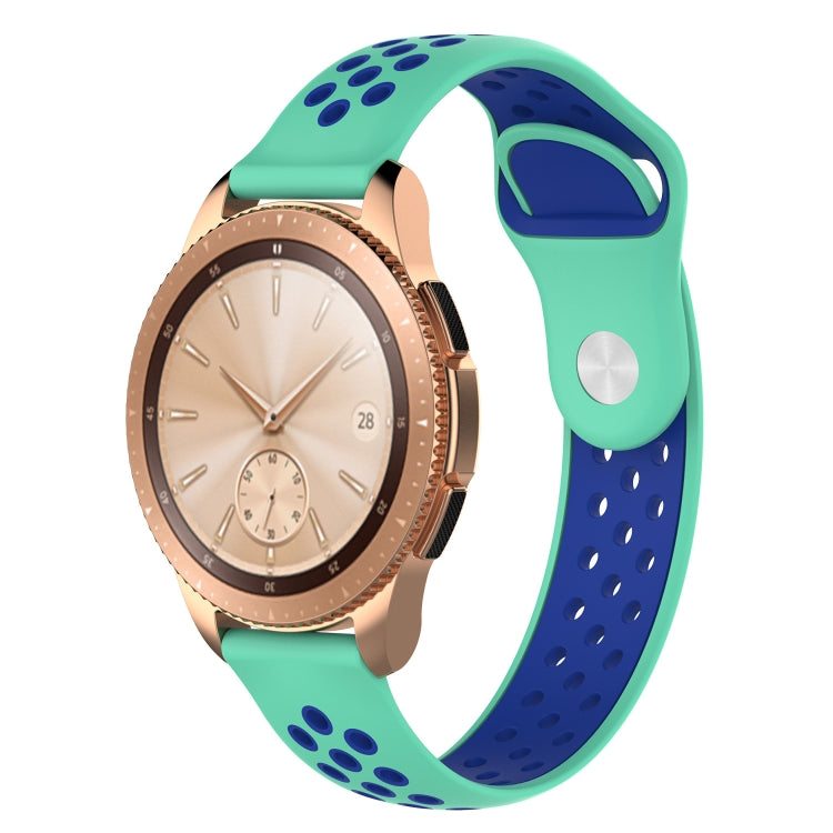 Dual-color silicone watch band for 42mm smartwatch, teal with dark blue oval dot pattern