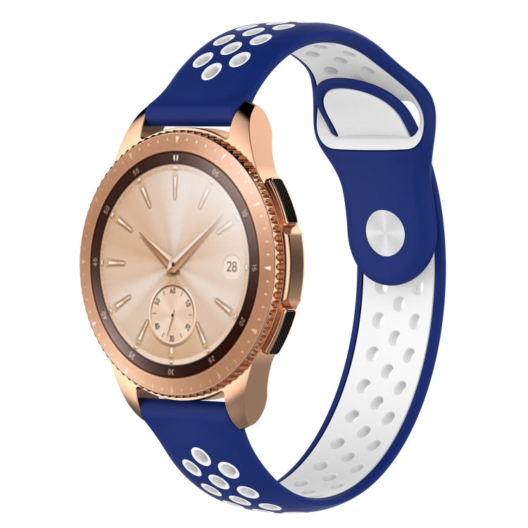 Dual-color silicone watch band for 42mm smartwatch, blue with white oval dot pattern