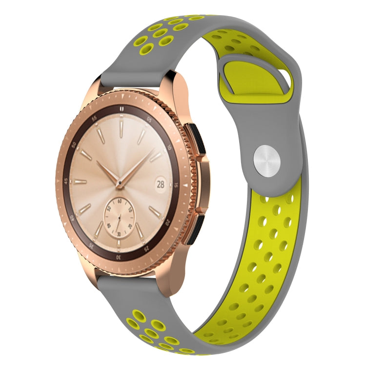 Dual-color silicone watch band for 42mm smartwatch, gray with lime green oval dot pattern