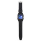Black smartwatch with perforated silicone strap and square face, displaying icons