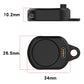 Black charging base adapter with size dimensions shown (34 x 26.5 x 10.2 mm)