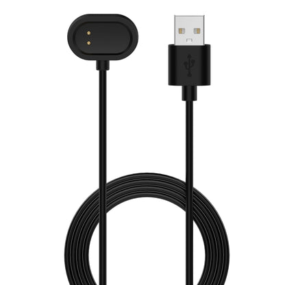 Magnetic charging cable with USB-A plug and round magnetic dock, black.