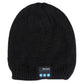 Black textured knit beanie with Bluetooth control panel at the front hem