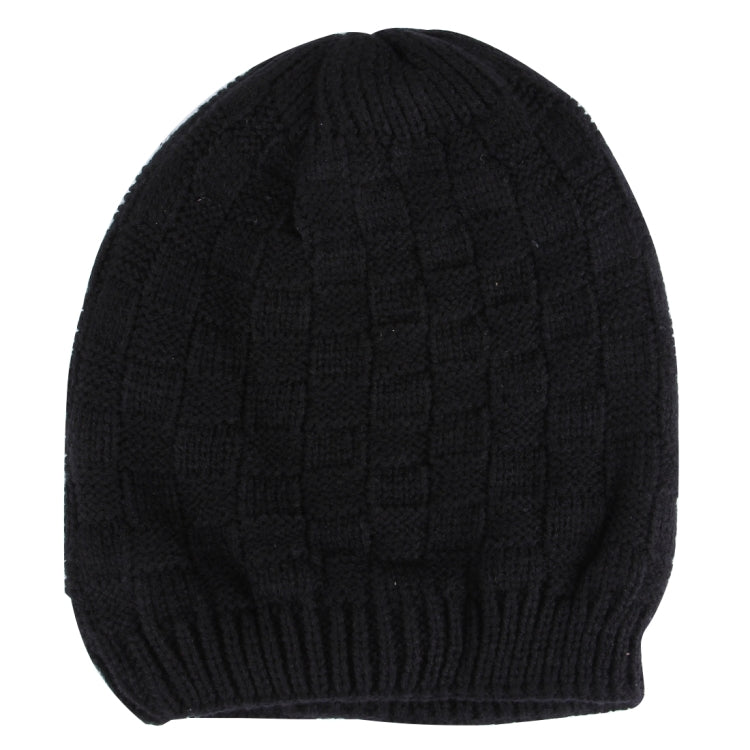 Black textured knit beanie with ribbed brim