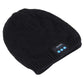 Black knit beanie with Bluetooth control patch on the side