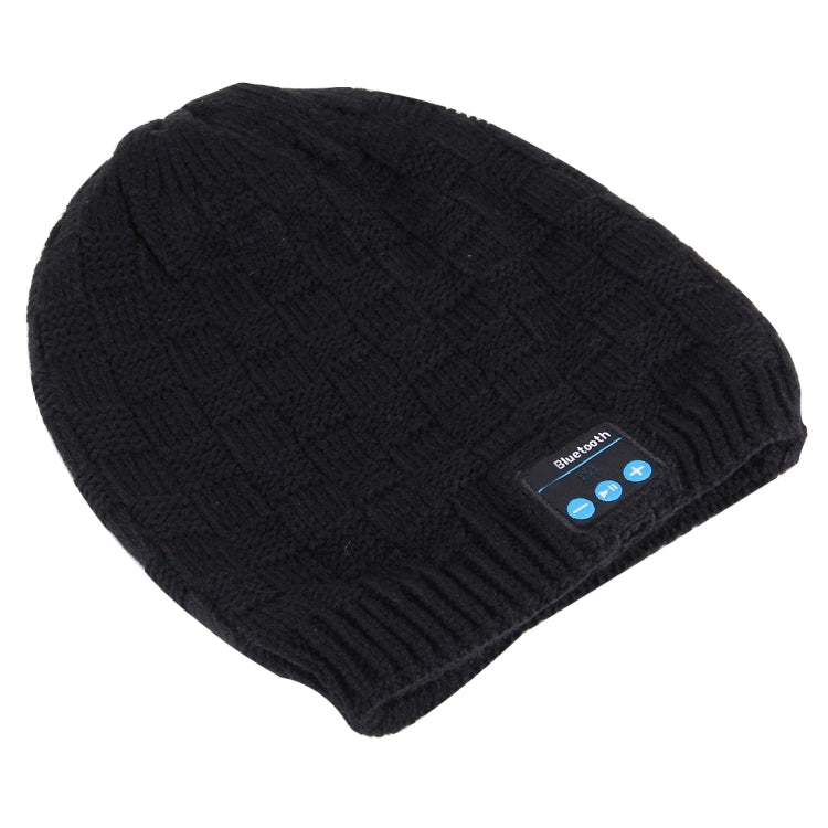 Black knit beanie with Bluetooth control patch on the side