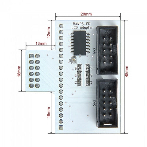 LCD adapter board shown with size measurements and two stacked LCD connector sockets