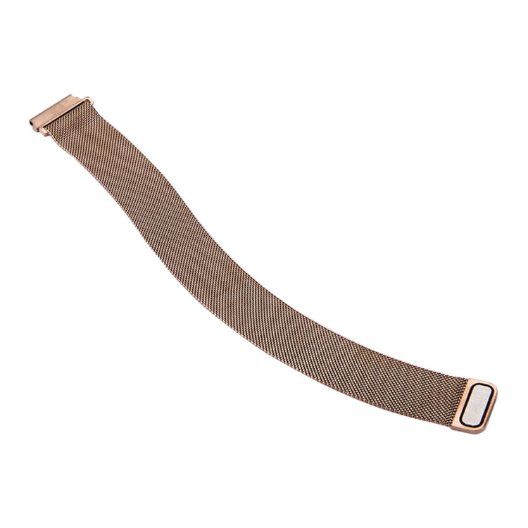 Rose gold milanese loop magnetic watch band with rectangular clasp and strap