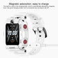 White Huawei watch with magnetic charging cable connected