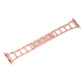 Rose gold stainless steel watch band with faceted rectangular diamond link pattern