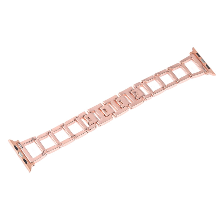 Rose gold stainless steel watch band with faceted rectangular diamond link pattern