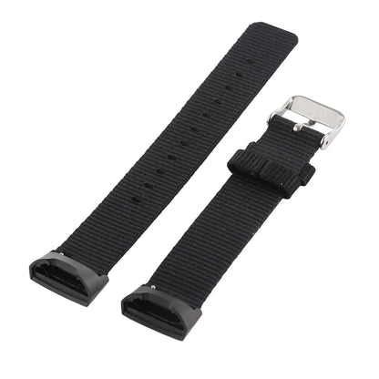 Black nylon watch band with adjustable buckle and metal clasp for Fitbit Charge 3