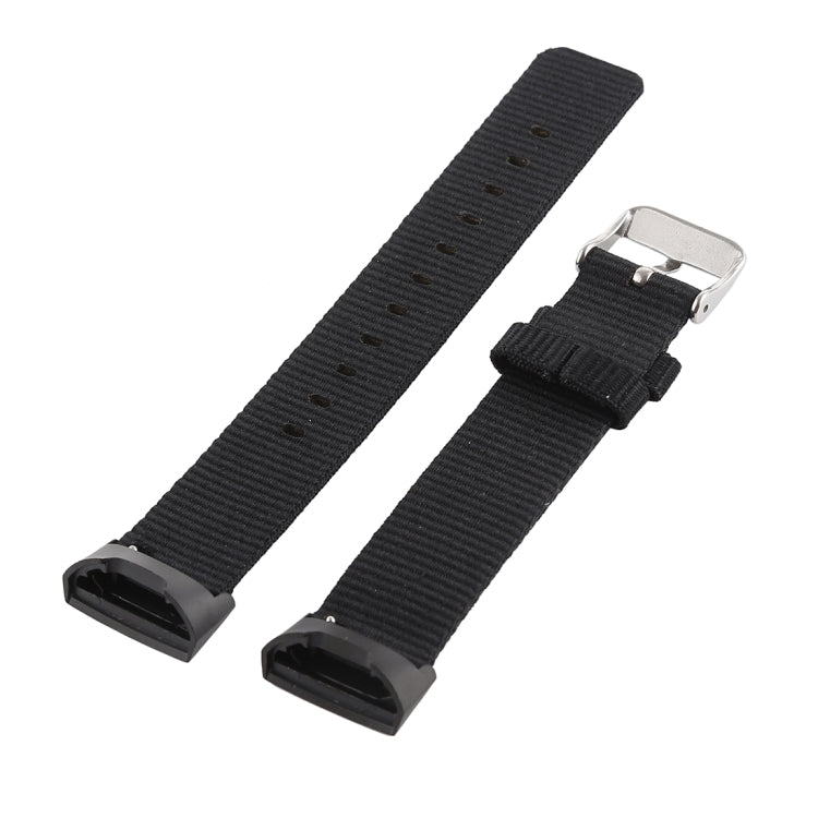 Black nylon watch band with metal clasp and textured strap for Fitbit Charge 3