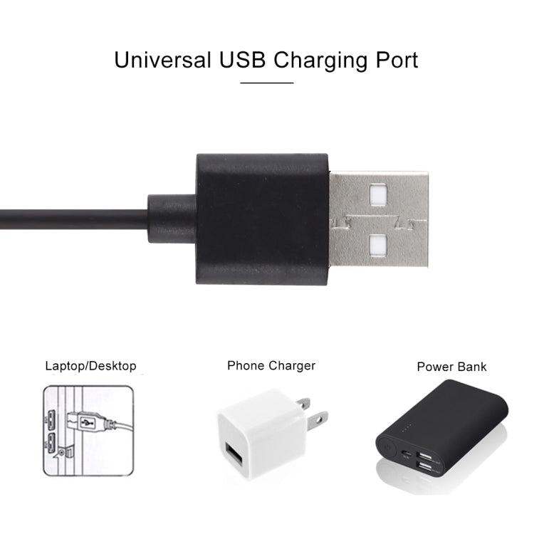 Universal USB charging cable with USB-A plug and built-in connector
