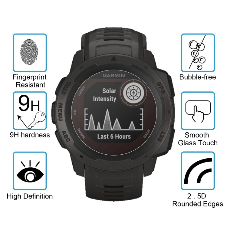 Tempered glass protector on Garmin Instinct watch screen, bubble-free smooth touch