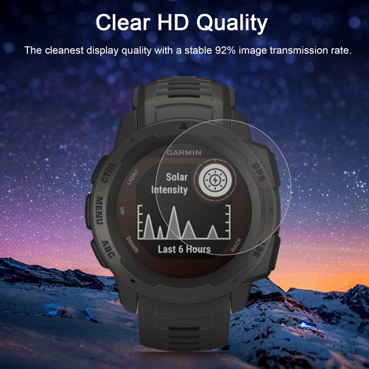 Clear tempered glass screen protector on Garmin Instinct watch with high transparency