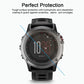 Tempered glass screen protector on smartwatch with curved edges over display