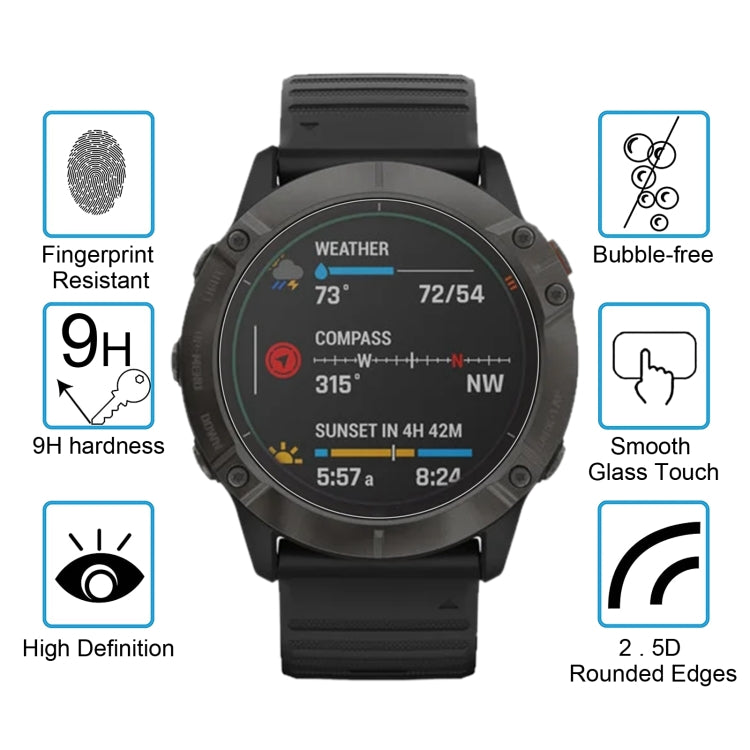 9H tempered glass screen protector for Garmin Fenix 6X with fingerprint-resistant coating
