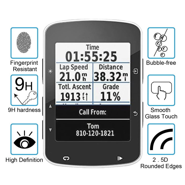 Clear tempered glass screen protector film for Garmin Edge 520 with rounded edges