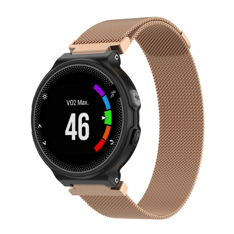Rose gold milanese watch band with mesh texture and rose-toned clasp, 26cm.