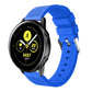 Blue silicone smartwatch band with perforated strap and metal buckle hardware