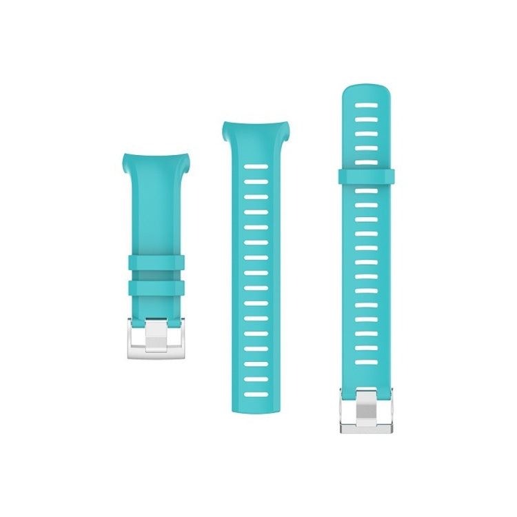 Set of three teal silicone watch bands with metal buckles and vented straps