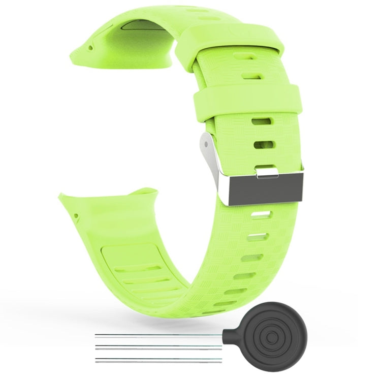 Bright green silicone watch band with metal buckle and adjustable strap holes
