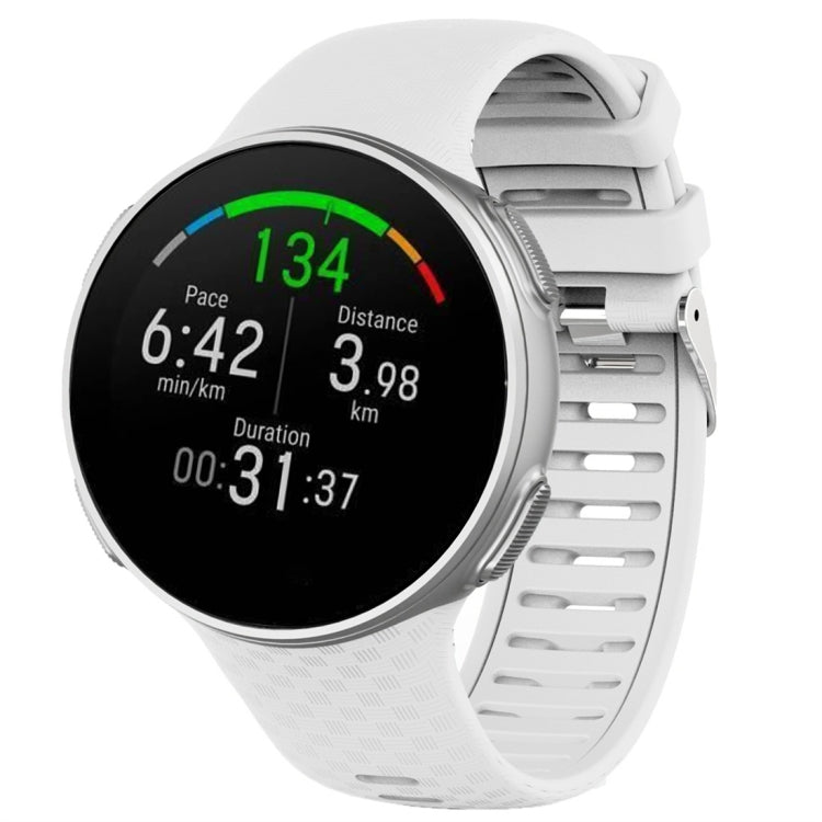 Polar Vantage V silicone watch band in white, with metal buckle and watch case