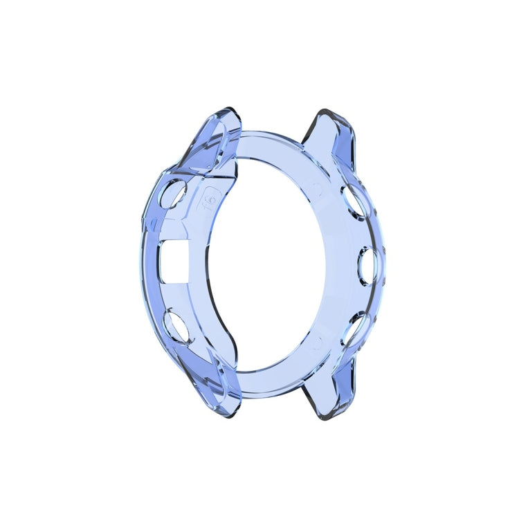 Blue TPU half-coverage smartwatch case shell with cutouts and curved edges
