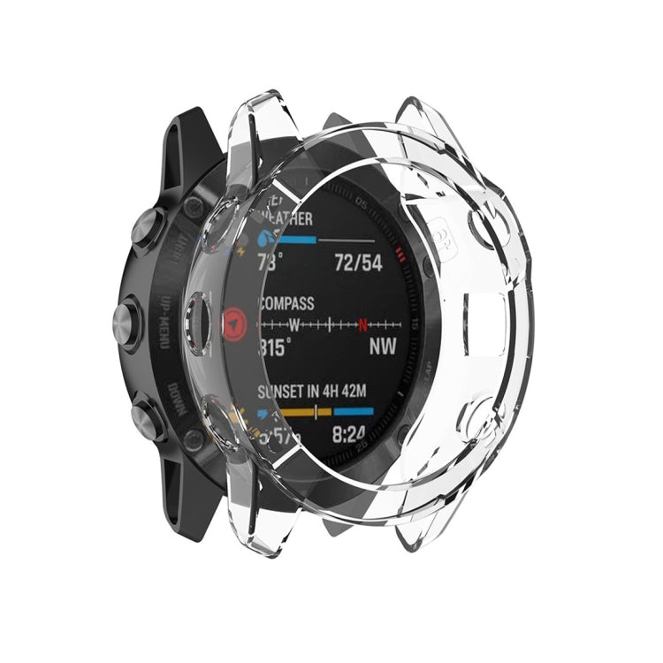 Transparent TPU half-coverage smartwatch case with clear shell and black outer frame