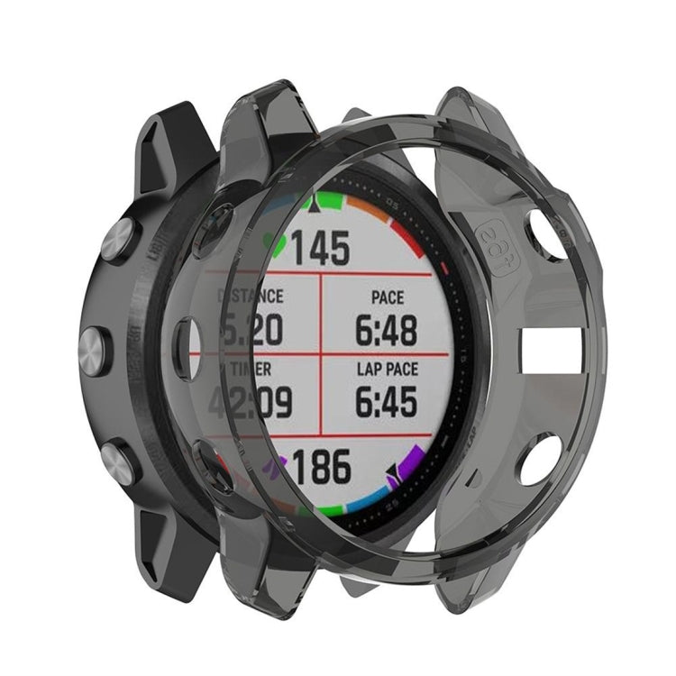 TPU half-coverage smartwatch protective case, dark gray transparent front with black back