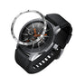 Black steel protective watch frame with light outer ring and orange-accent dial