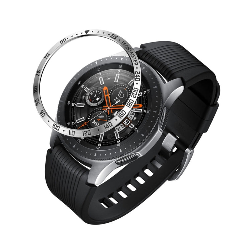 Steel protective bezel frame for Galaxy Watch 46mm with black case and orange dial accents