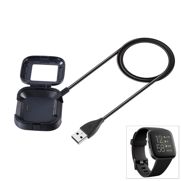 Smart watch USB charger cable with black charging dock and USB-A plug