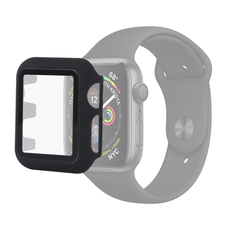 Black PC and glass protective case for 44mm Apple Watch with screen cutout