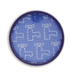 Blue circular HEPA vacuum filter with fine blue mesh pattern and purple rim