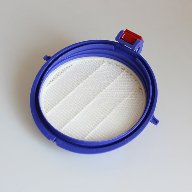 Blue circular HEPA vacuum pre-filter with white pleated filter insert