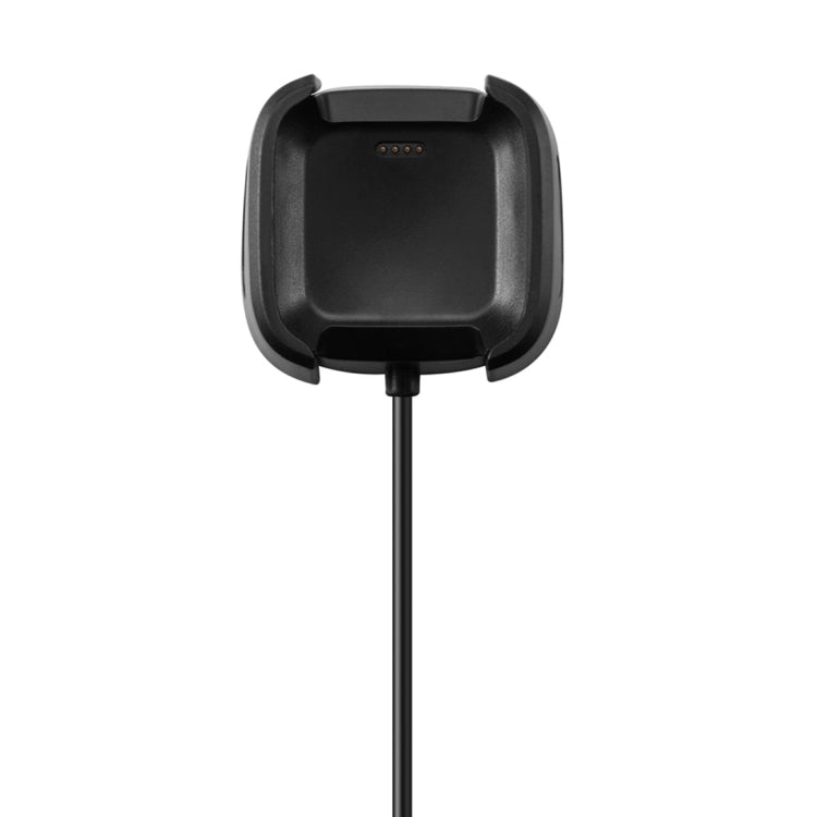 Black smartwatch charging dock adapter stand, top view with charging pins