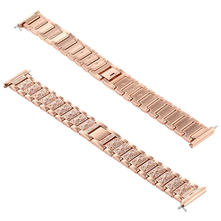 Rose gold diamond-studded stainless steel watch band, metal link links with clasp