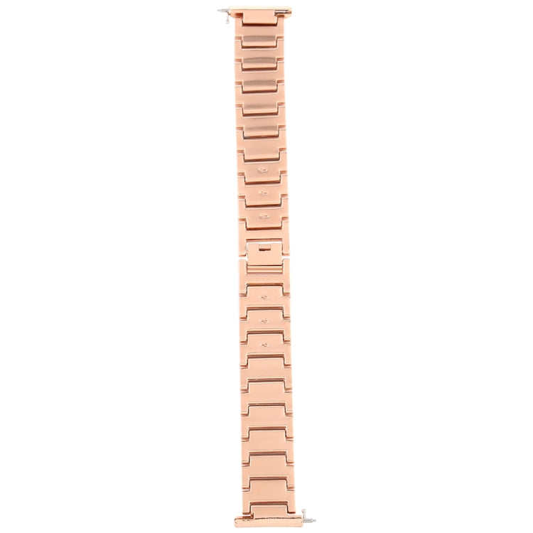 Rose gold stainless steel watch band with stepped metal links and deployment clasp