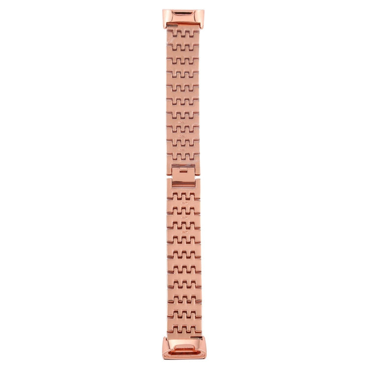 Rose gold diamond-studded stainless steel watch band with end clasp