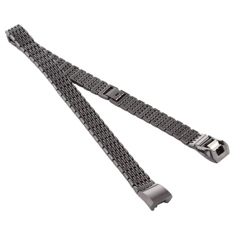 Stainless steel watch band for Fitbit Alta, black mesh links with fold-over clasp
