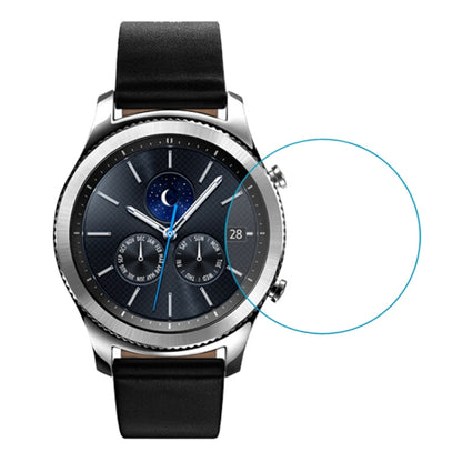 41mm round tempered glass screen protector for a black smartwatch, clear film over watch face