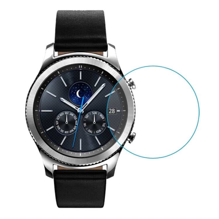 Clear circular tempered glass film placed on a black watch face for 41mm smartwatch