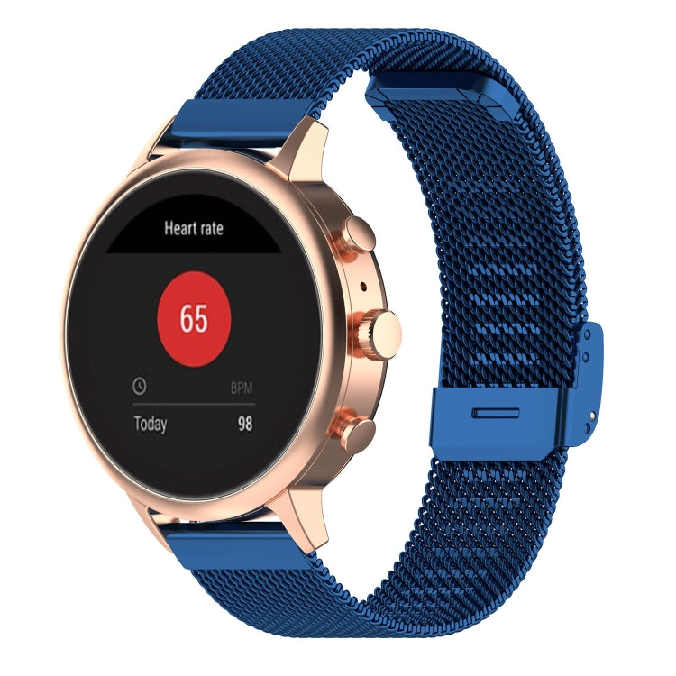 Dark blue metal mesh watch band with rectangular clasp